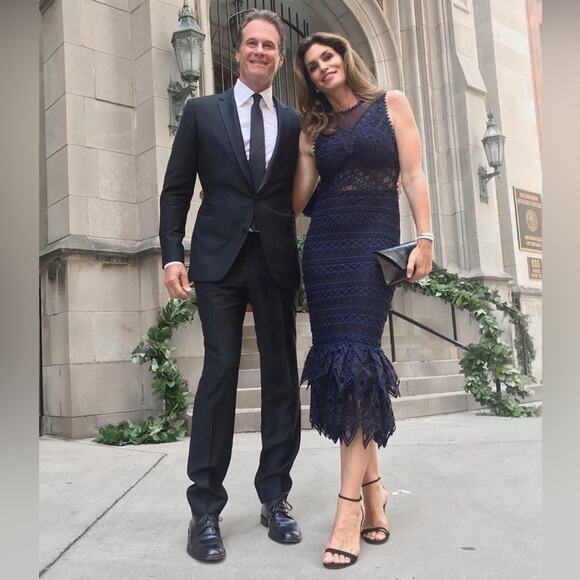 SIMKHAI Lattice Embroidered Mermaid Trumpet Dress Navy Blue and Black 2 - Picture 6 of 16